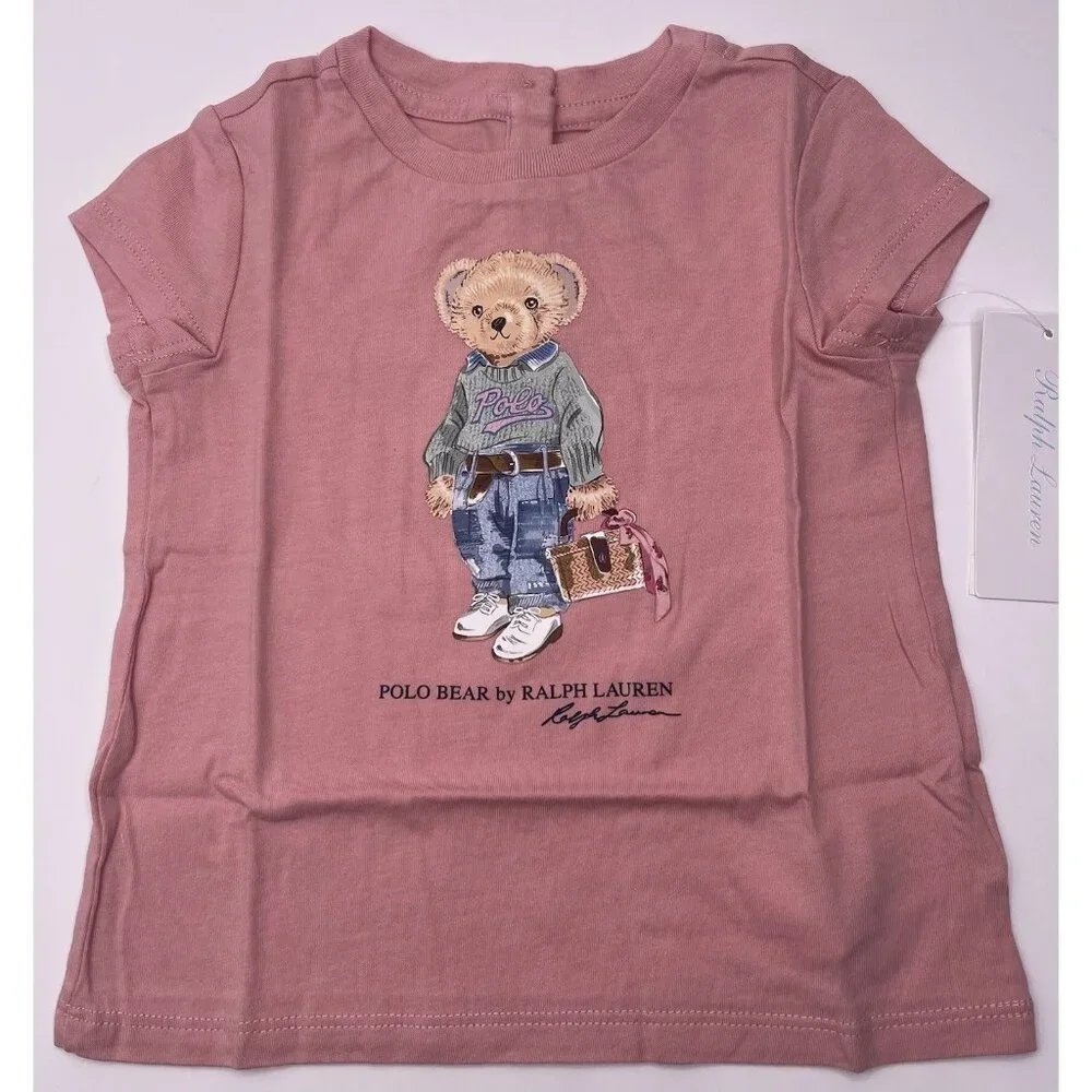 Ralph Lauren Shirt Girls‎ Baby Size 12 Months Polo Bear Pink Short Sleeve Preppy